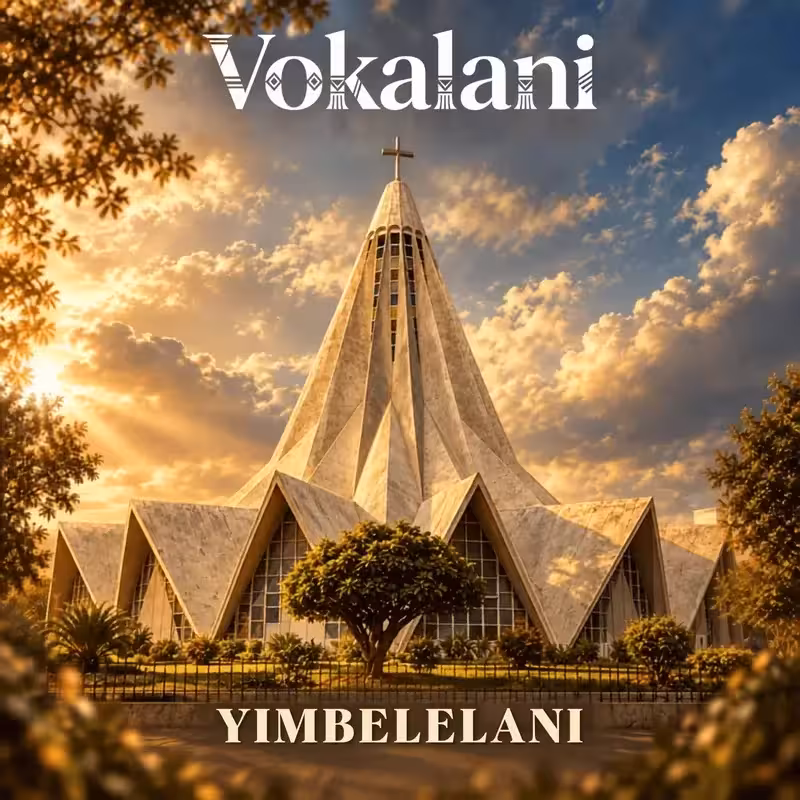 Capa de Yimbelelani, com uma catedral iluminada pelo pôr do sol